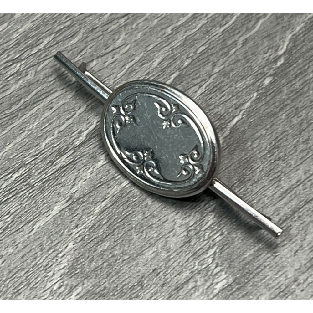 Vintage Ornate Etched Silver Tone Collar Bar Pin Tie Clip Scarf Fastener - Picture 3 of 6